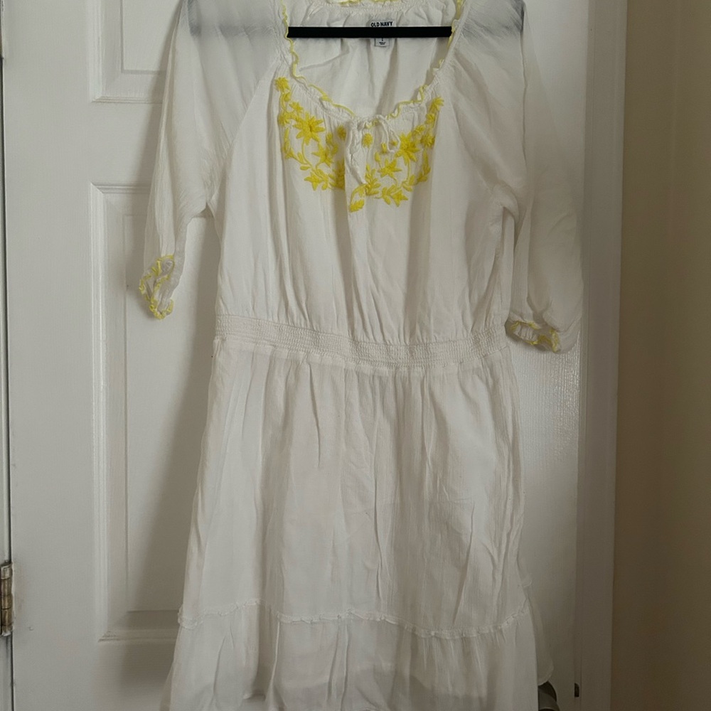 Old Navy White Dress with Yellow Embroidery Tiered Sundress
